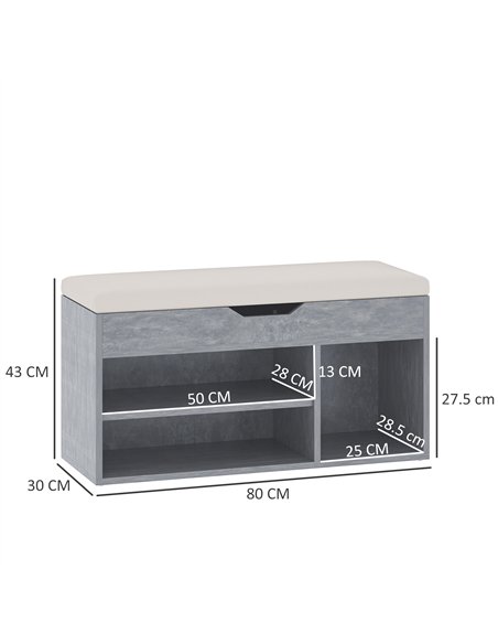 HOMCOM Shoes Cabinet Bench Hidden Storage Padded Seat Organiser Footwear Rack Hallway Grey Wood Grain - pic 127265 | FastDaddyshop