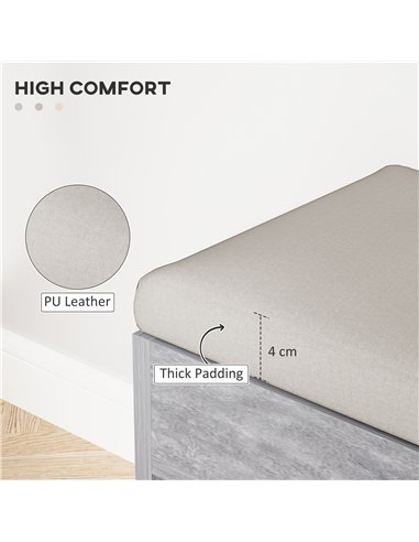 HOMCOM Shoes Cabinet Bench Hidden Storage Padded Seat Organiser Footwear Rack Hallway Grey Wood Grain