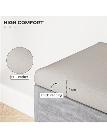 HOMCOM Shoes Cabinet Bench Hidden Storage Padded Seat Organiser Footwear Rack Hallway Grey Wood Grain - pic 127266 | FastDaddyshop