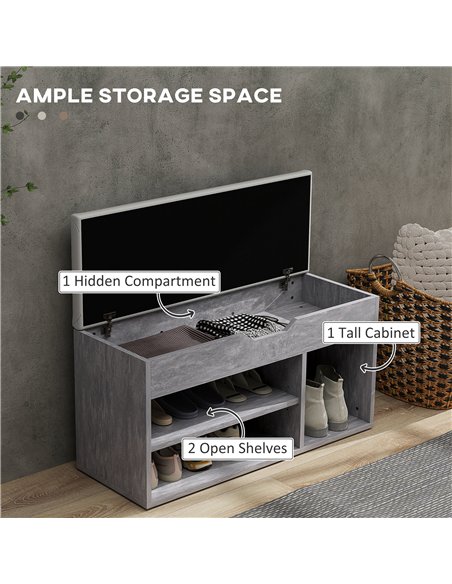HOMCOM Shoes Cabinet Bench Hidden Storage Padded Seat Organiser Footwear Rack Hallway Grey Wood Grain - pic 127267 | FastDaddyshop