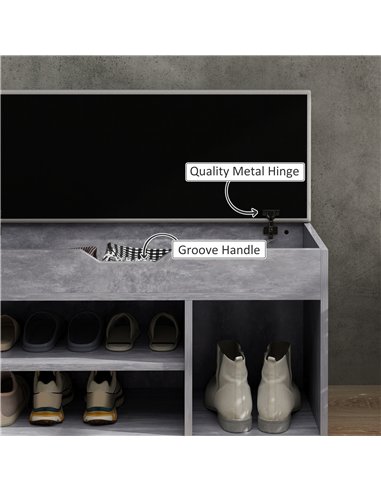 HOMCOM Shoes Cabinet Bench Hidden Storage Padded Seat Organiser Footwear Rack Hallway Grey Wood Grain