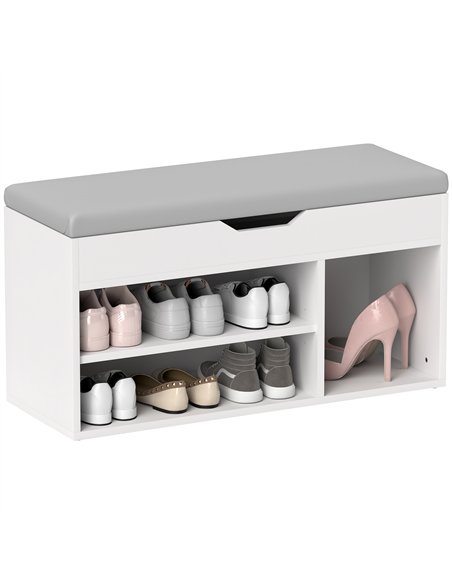HOMCOM Shoes Cabinet Bench Hidden Storage Padded Seat Organiser Footwear Rack Hallway Cream White - pic 127272 | FastDaddyshop
