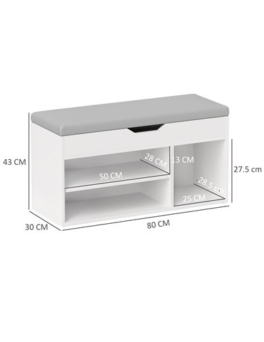 HOMCOM Shoes Cabinet Bench Hidden Storage Padded Seat Organiser Footwear Rack Hallway Cream White