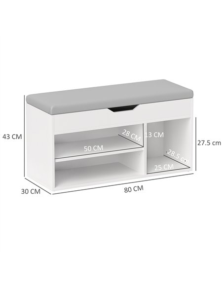HOMCOM Shoes Cabinet Bench Hidden Storage Padded Seat Organiser Footwear Rack Hallway Cream White - pic 127274 | FastDaddyshop