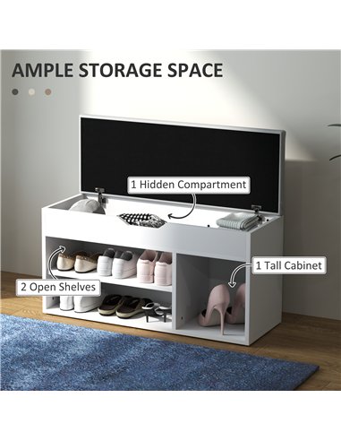 HOMCOM Shoes Cabinet Bench Hidden Storage Padded Seat Organiser Footwear Rack Hallway Cream White