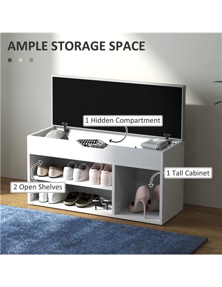 HOMCOM Shoes Cabinet Bench Hidden Storage Padded Seat Organiser Footwear Rack Hallway Cream White - pic 127276 | FastDaddyshop
