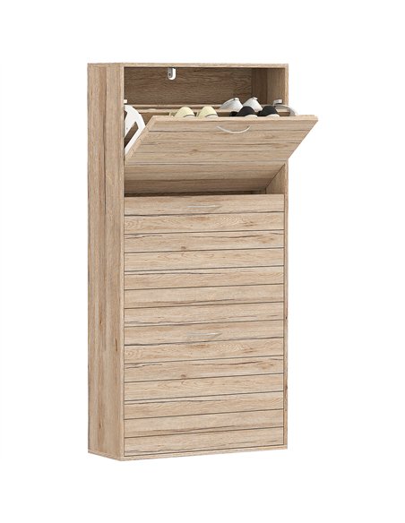 HOMCOM 12-Shoe Flip Drawer Storage Cabinet - Brown Wood-Effect - pic 127281 | FastDaddyshop