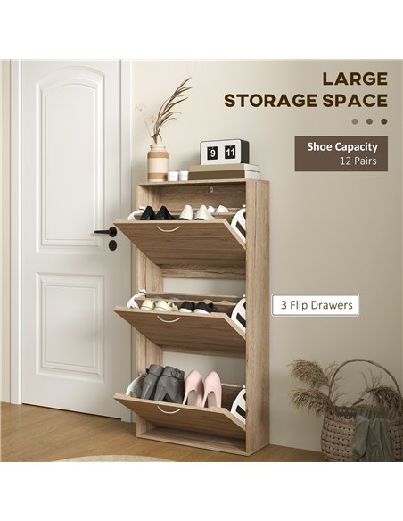 HOMCOM 12-Shoe Flip Drawer Storage Cabinet - Brown Wood-Effect - pic 127284 | FastDaddyshop
