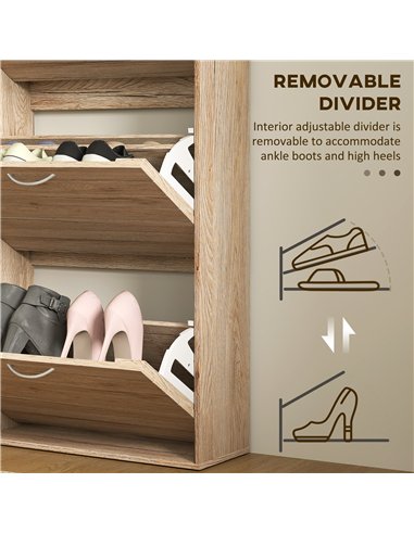 HOMCOM 12-Shoe Flip Drawer Storage Cabinet - Brown Wood-Effect