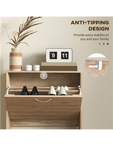 HOMCOM 12-Shoe Flip Drawer Storage Cabinet - Brown Wood-Effect