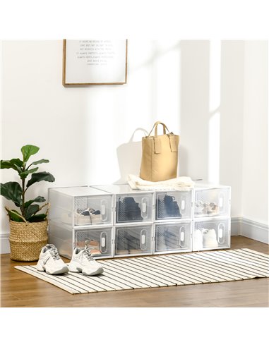 HOMCOM 8PCS Clear Shoe Box, Plastic Stackable Shoe Storage Box for UK/EU Size up to 8.5/43 with Magnetic Door for Women/Men, 25 