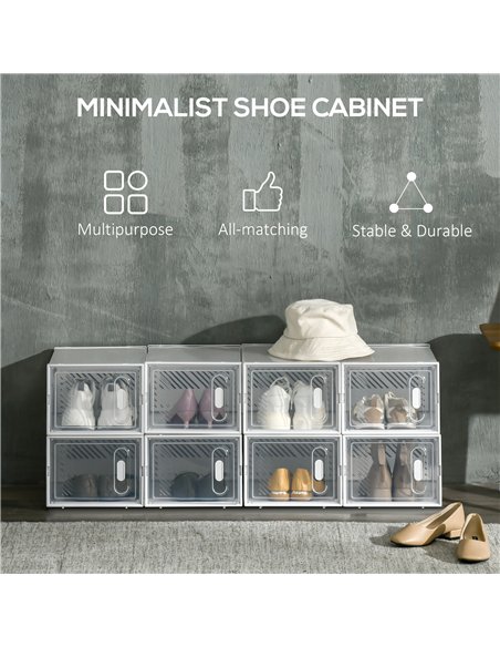 HOMCOM 8PCS Clear Shoe Box, Plastic Stackable Shoe Storage Box for UK/EU Size up to 8.5/43 with Magnetic Door for Women/Men, 25  - pic 127293 | FastDaddyshop