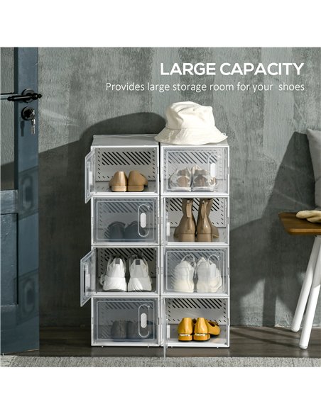 HOMCOM 8PCS Clear Shoe Box, Plastic Stackable Shoe Storage Box for UK/EU Size up to 8.5/43 with Magnetic Door for Women/Men, 25  - pic 127294 | FastDaddyshop