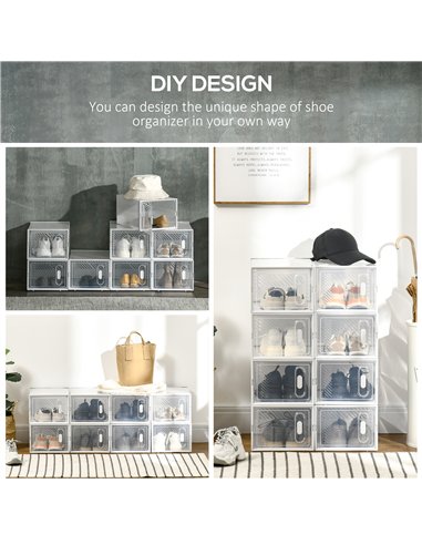 HOMCOM 8PCS Clear Shoe Box, Plastic Stackable Shoe Storage Box for UK/EU Size up to 8.5/43 with Magnetic Door for Women/Men, 25 