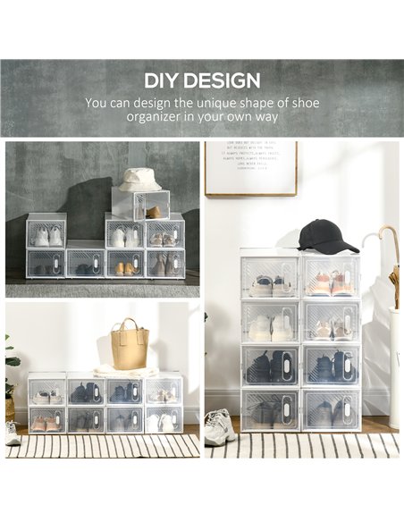 HOMCOM 8PCS Clear Shoe Box, Plastic Stackable Shoe Storage Box for UK/EU Size up to 8.5/43 with Magnetic Door for Women/Men, 25  - pic 127295 | FastDaddyshop