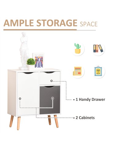 HOMCOM Sideboard Floor Cabinet Storage Cupboard with Drawer for Bedroom, Living Room, Entryway, Grey