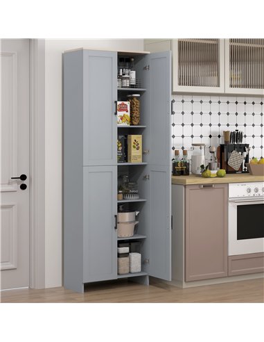 HOMCOM Freestanding Kitchen Cupboard, 4-Door Storage Cabinet Organizer with Adjustable Shelves Grey