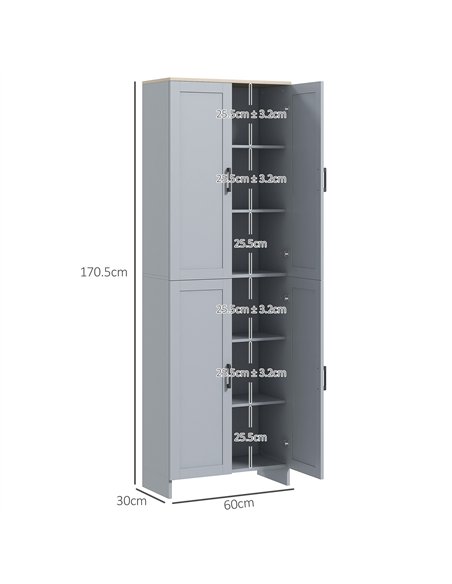 HOMCOM Freestanding Kitchen Cupboard, 4-Door Storage Cabinet Organizer with Adjustable Shelves Grey - pic 127337 | FastDaddyshop