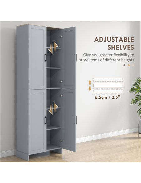 HOMCOM Freestanding Kitchen Cupboard, 4-Door Storage Cabinet Organizer with Adjustable Shelves Grey - pic 127339 | FastDaddyshop