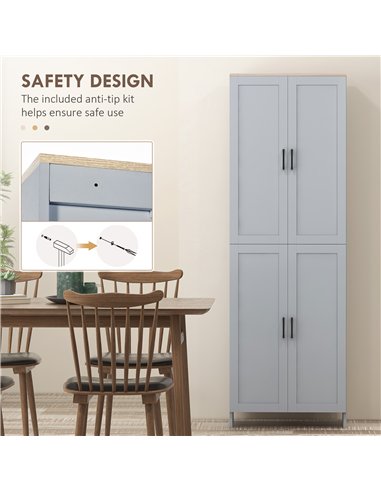 HOMCOM Freestanding Kitchen Cupboard, 4-Door Storage Cabinet Organizer with Adjustable Shelves Grey