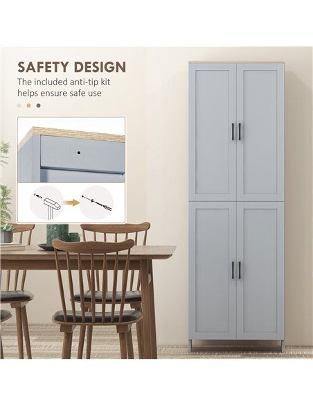 HOMCOM Freestanding Kitchen Cupboard, 4-Door Storage Cabinet Organizer with Adjustable Shelves Grey - pic 127340 | FastDaddyshop