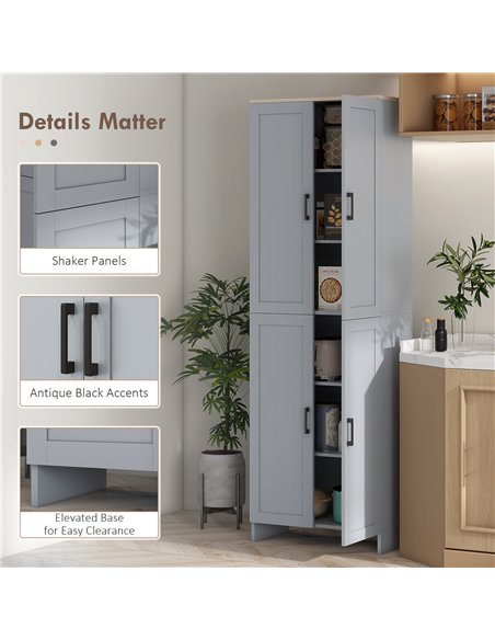 HOMCOM Freestanding Kitchen Cupboard, 4-Door Storage Cabinet Organizer with Adjustable Shelves Grey - pic 127341 | FastDaddyshop