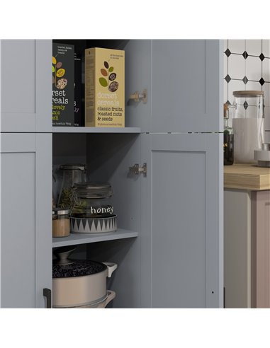 HOMCOM Freestanding Kitchen Cupboard, 4-Door Storage Cabinet Organizer with Adjustable Shelves Grey
