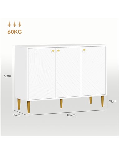 HOMCOM Elegant Two-Cupboard Sideboard - White/Gold-Tone