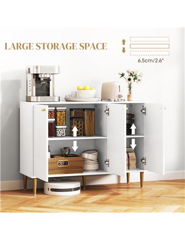 HOMCOM Elegant Two-Cupboard Sideboard - White/Gold-Tone