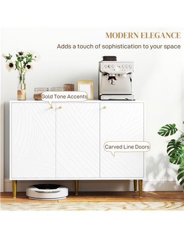 HOMCOM Elegant Two-Cupboard Sideboard - White/Gold-Tone