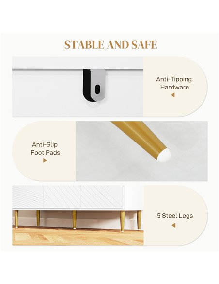 HOMCOM Elegant Two-Cupboard Sideboard - White/Gold-Tone - pic 127350 | FastDaddyshop