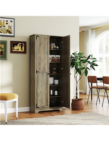 HOMCOM Farmhouse Kitchen Cupboard, Freestanding Kitchen Storage Cabinet with Adjustable Shelves, Tall Storage Cabinet with Reces