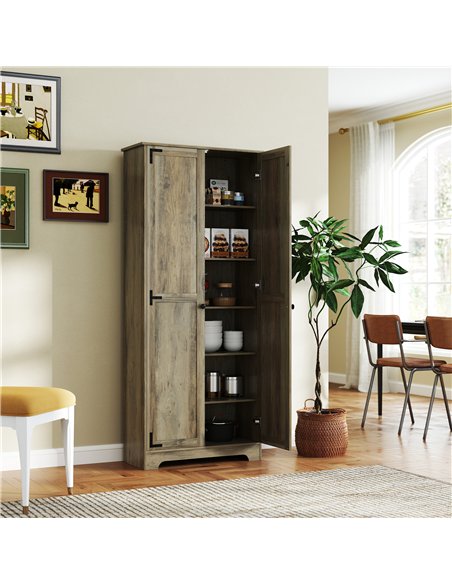 HOMCOM Farmhouse Kitchen Cupboard, Freestanding Kitchen Storage Cabinet with Adjustable Shelves, Tall Storage Cabinet with Reces - pic 127354 | FastDaddyshop