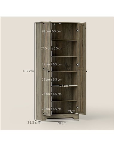 HOMCOM Farmhouse Kitchen Cupboard, Freestanding Kitchen Storage Cabinet with Adjustable Shelves, Tall Storage Cabinet with Reces