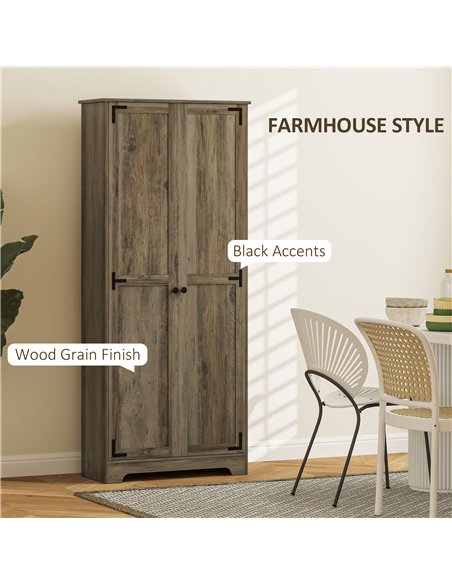 HOMCOM Farmhouse Kitchen Cupboard, Freestanding Kitchen Storage Cabinet with Adjustable Shelves, Tall Storage Cabinet with Reces - pic 127356 | FastDaddyshop