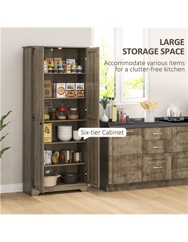 HOMCOM Farmhouse Kitchen Cupboard, Freestanding Kitchen Storage Cabinet with Adjustable Shelves, Tall Storage Cabinet with Reces