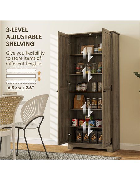 HOMCOM Farmhouse Kitchen Cupboard, Freestanding Kitchen Storage Cabinet with Adjustable Shelves, Tall Storage Cabinet with Reces - pic 127358 | FastDaddyshop