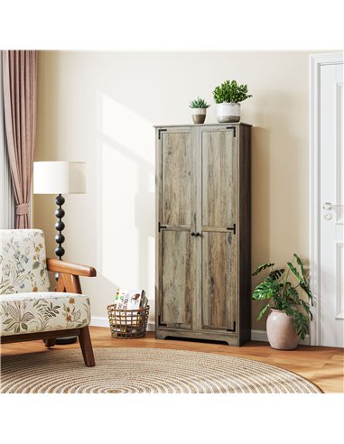HOMCOM Farmhouse Kitchen Cupboard, Freestanding Kitchen Storage Cabinet with Adjustable Shelves, Tall Storage Cabinet with Reces
