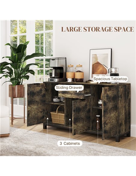 HOMCOM Sideboard, Industrial Storage Cabinet with Doors, Drawer, Cupboard and Adjustable Shelves for Living Room, Dining Room, H - pic 127365 | FastDaddyshop