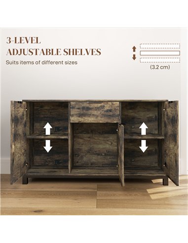 HOMCOM Sideboard, Industrial Storage Cabinet with Doors, Drawer, Cupboard and Adjustable Shelves for Living Room, Dining Room, H