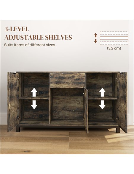 HOMCOM Sideboard, Industrial Storage Cabinet with Doors, Drawer, Cupboard and Adjustable Shelves for Living Room, Dining Room, H - pic 127366 | FastDaddyshop
