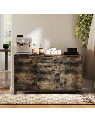 HOMCOM Sideboard, Industrial Storage Cabinet with Doors, Drawer, Cupboard and Adjustable Shelves for Living Room, Dining Room, H