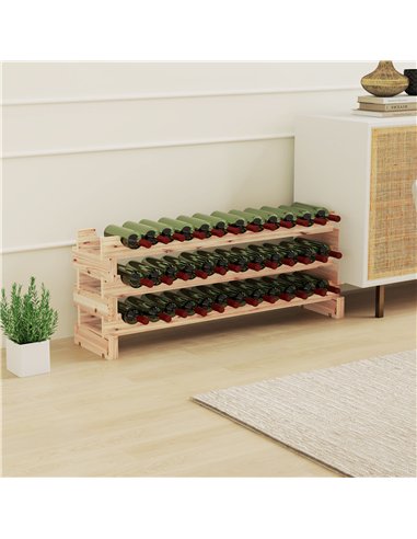 HOMCOM Three-Tier, 36 Bottle Wooden Wine Rack - Natural
