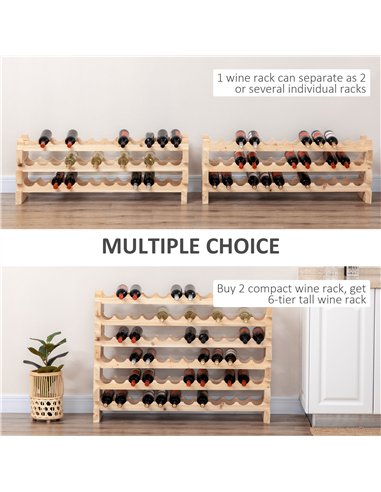 HOMCOM Three-Tier, 36 Bottle Wooden Wine Rack - Natural