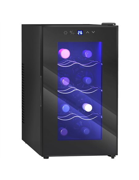 HOMCOM Mini Wine Fridge, 8 Bottle, 21L, 26.5cm, Freestanding and Under Counter, Quiet Wine Cooler Fridge with Glass Door, LED Li - pic 127380 | FastDaddyshop