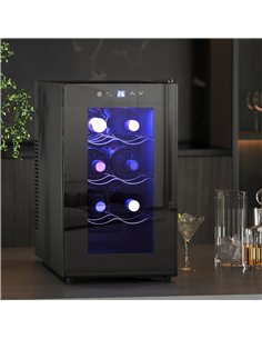HOMCOM Mini Wine Fridge, 8 Bottle, 21L, 26.5cm, Freestanding and Under Counter, Quiet Wine Cooler Fridge with Glass Door, LED Li 2