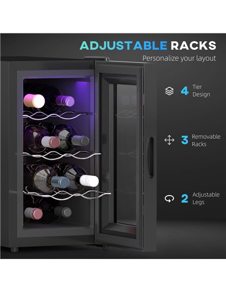 HOMCOM Mini Wine Fridge, 8 Bottle, 21L, 26.5cm, Freestanding and Under Counter, Quiet Wine Cooler Fridge with Glass Door, LED Li - pic 127385 | FastDaddyshop