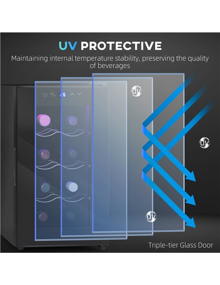 HOMCOM Mini Wine Fridge, 8 Bottle, 21L, 26.5cm, Freestanding and Under Counter, Quiet Wine Cooler Fridge with Glass Door, LED Li - pic 127387 | FastDaddyshop
