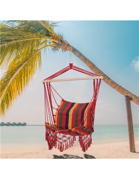 Outsunny Hammock Chair Swing Colourful Striped Tree Hanging Seat Porch Indoor Outdoor Fabric Garden Furniture - pic 12739 | FastDaddyshop