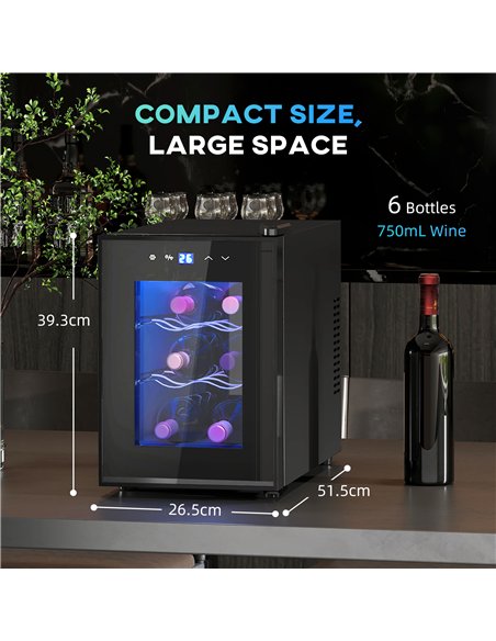 HOMCOM Six Bottle 8-18℃ Countertop Wine Fridge - Black - pic 127391 | FastDaddyshop